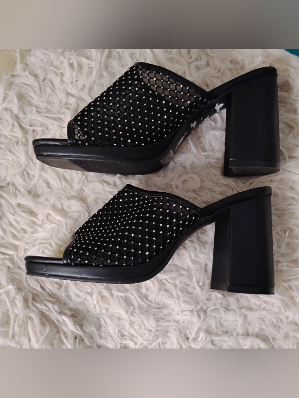 Diba Black Mesh Slide Mules with Rhinestone Grid - Picture 6 of 8